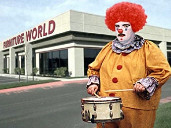 Clown-Suited Furniture Salesman Not Clowning Around When It Comes To Big Savings