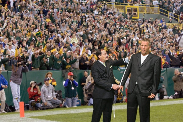 Brett Favre Fitted For New Suit Before Sold-Out Lambeau Field Crowd