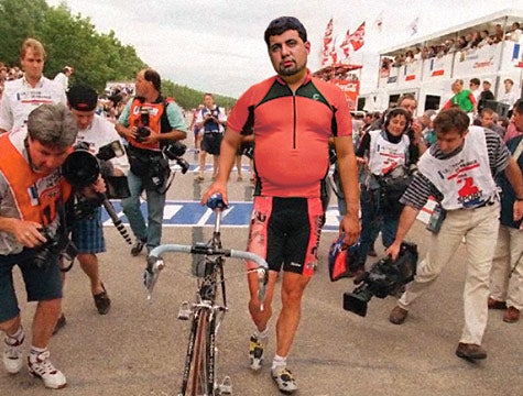 Overweight Cyclist Walking His Bike For Rest Of Tour De France