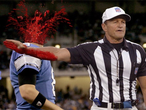 Ed Hochuli First Down Signal Decapitates Player