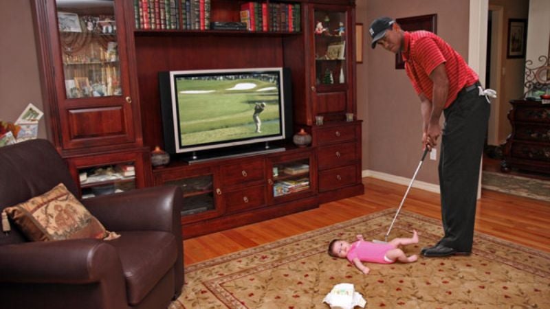 Tiger Woods Putts Baby Into Diaper