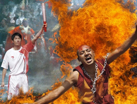 Olympic Torch Used To Ignite Tibetan Protesters