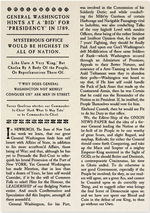 Historical Archives: General Washington Hints At A 'Bid' For Presidency in 1789