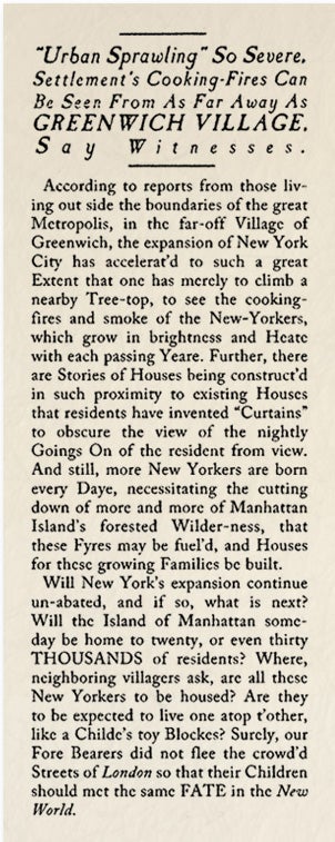 Historical Archives: "Urban Sprawling" So Severe, Settlement's Cooking-Fires Can Be Seen From As Far As Greenwich Village