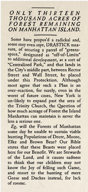 Historical Archives: Only Thirteen Thousand Acres Of Forest Remaining On Manhattan Island