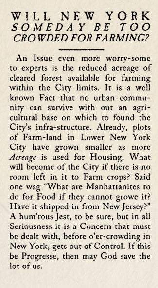 Historical Archives: Will New York Someday Be Too Crowded For Farming?