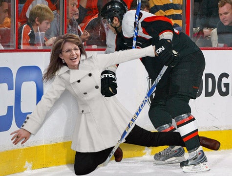 Flyers Defenseman Ceremonially Checks Sarah Palin Into Boards