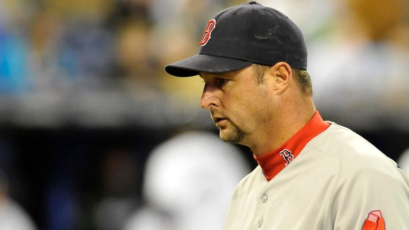 Tim Wakefield Tries To Get Line Drive To Put Him Out Of Misery