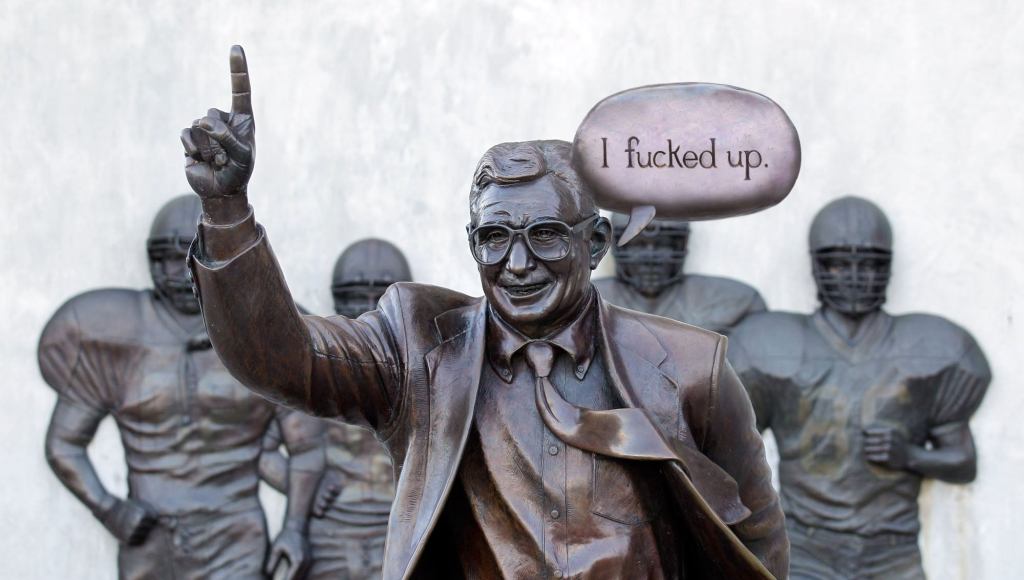 Paterno Statue Affixed With Bronze Word Balloon