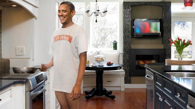 Obama Up Early Cooking Breakfast In One Of Michelle's Extra Long T-Shirts