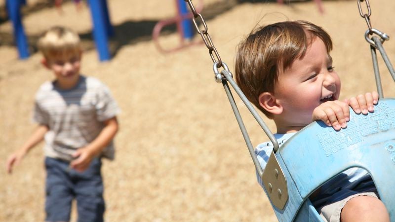 Older Brother Playing With Younger Brother On Swing Set Will One Day Con Him Out Of $50,000