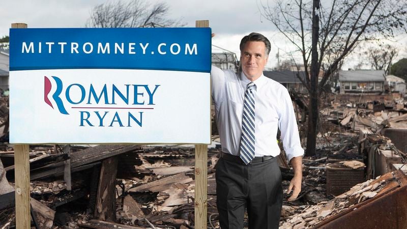 Romney Pitches In To Repair Thousands Of Downed Romney-Ryan Lawn Signs