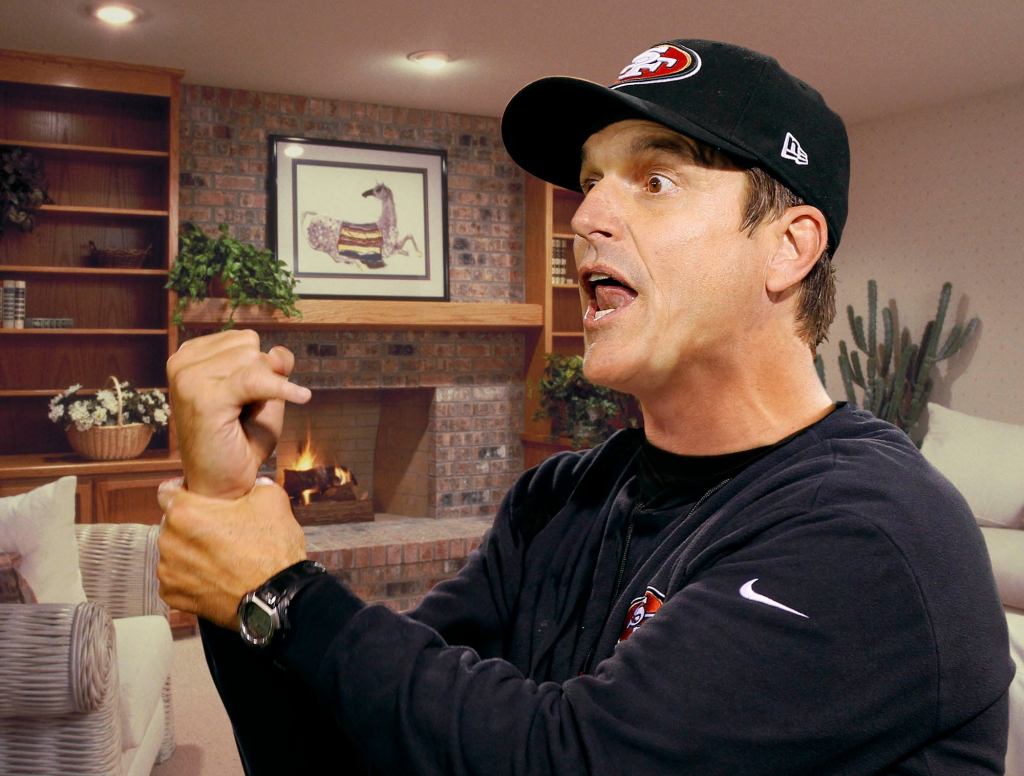 Family Wondering When Jim Harbaugh Will Stop Making Holding Sign Every 5 Seconds