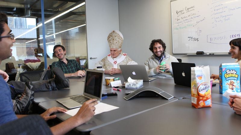 Pope Benedict Stops By Prayer Writers' Room To Say Goodbye