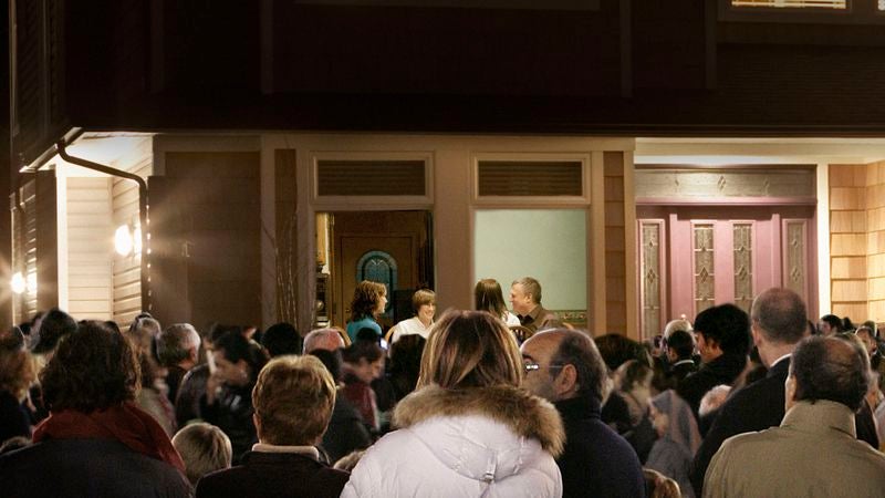 Lonely Nation Gathers Outside Window Of Happy Family Eating Dinner Together