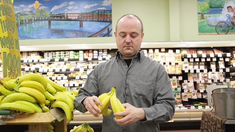 Sad Man Tears 2 Bananas Off Larger Bunch