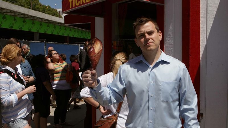 Man Holding Giant Turkey Leg Never Been More Captivating In Entire Life