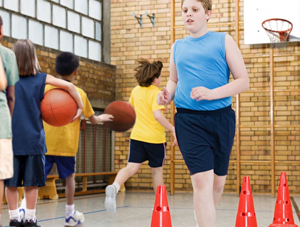 Unathletic Child Returns To Safety Of Back Of Lay-Up Drill Line