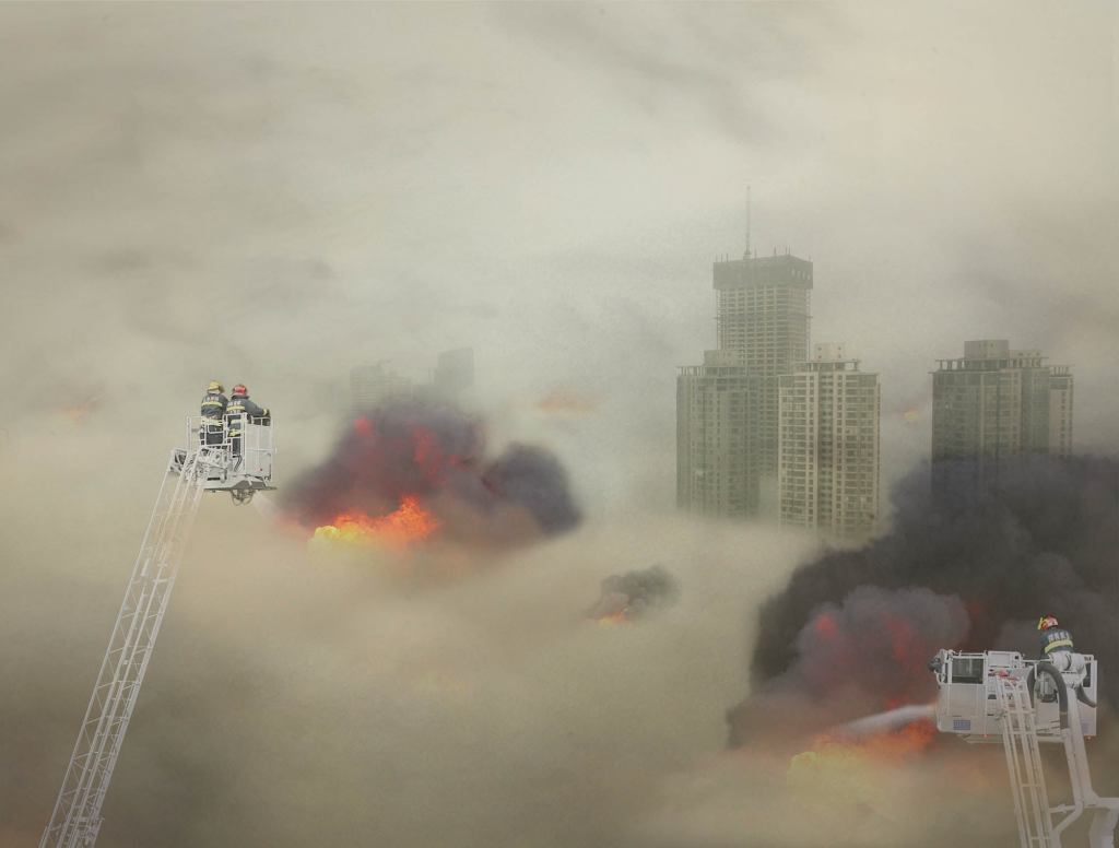 Beijing Fire Department Extinguishes Massive Five-Alarm Burning Cloud Of Smog