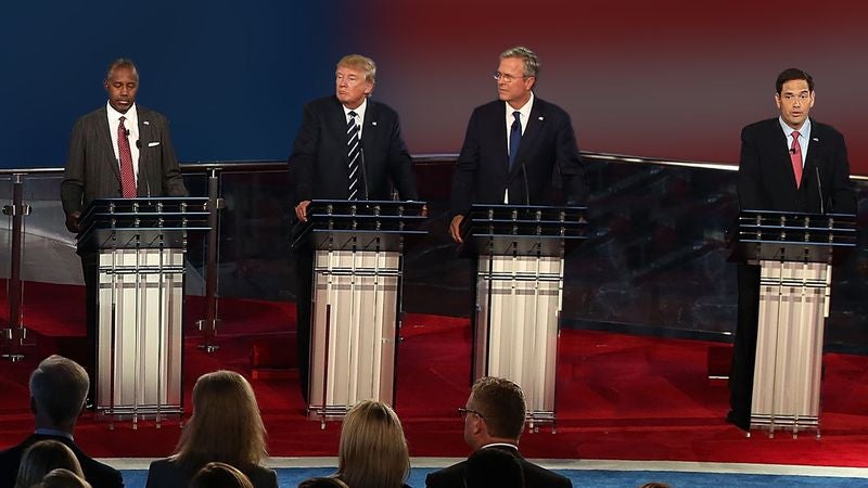 Jeb Bush Inching Podium Closer To Center Of Stage During Commercial Breaks