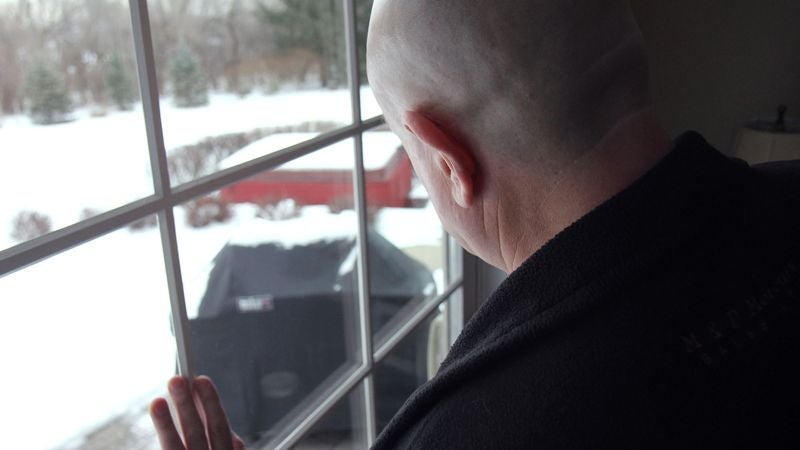 Area Dad Stares Longingly At Covered Grill In Backyard