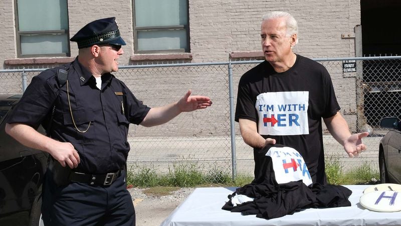 Biden Busted In DNC Parking Lot Selling Bootleg ‘I’m With Her’ T-Shirts