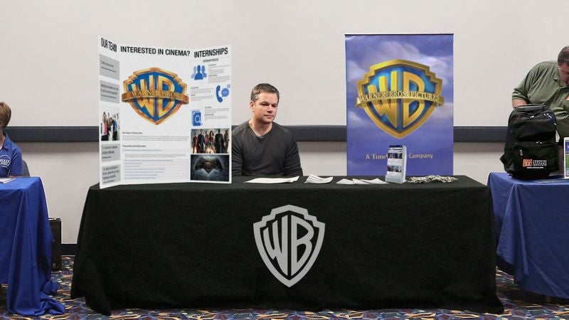 Matt Damon Mans Warner Brothers Booth At College Campus’s Career Day