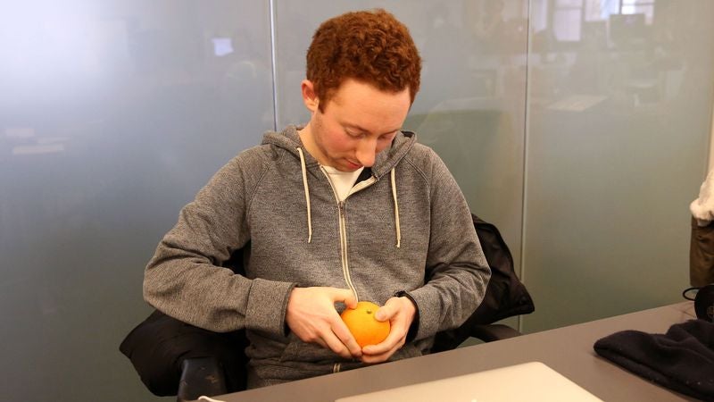 Man Struggling To Pierce Orange Peel With Fingernail Under Impression He Could Kill If He Had To