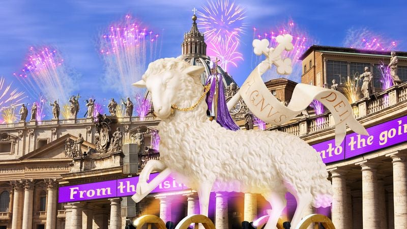 Pope Francis Rides Into St. Peter’s Square On Giant Glowing Lamb For Easter Mass