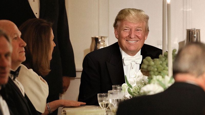 Cackling Trump Reveals To Dinner Guests They’ve All Just Eaten Single Piece Of His Tax Returns