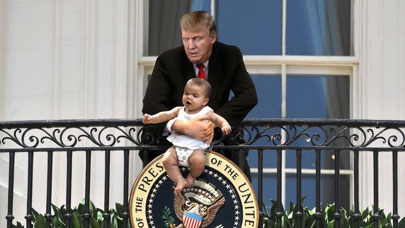 Crowd Shocked After Unhinged Trump Dangles Baby From Truman Balcony