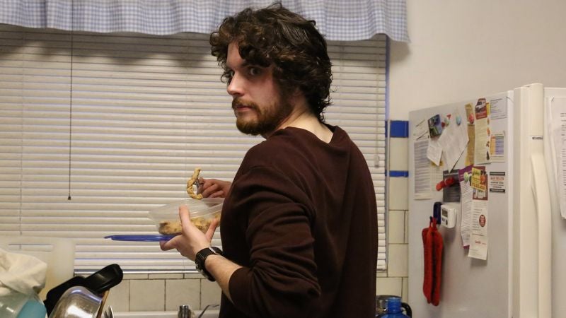 Man Walks In On Roommate In Kitchen Having Way With His Leftovers