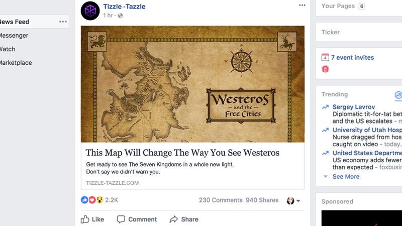 ‘This Map Will Change The Way You See Westeros,’ Reports Never-Ending Cascade Of Subhuman Bullshit