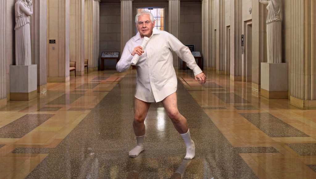 Dancing, Pantsless Rex Tillerson Slides Across Floor Of Empty State Department