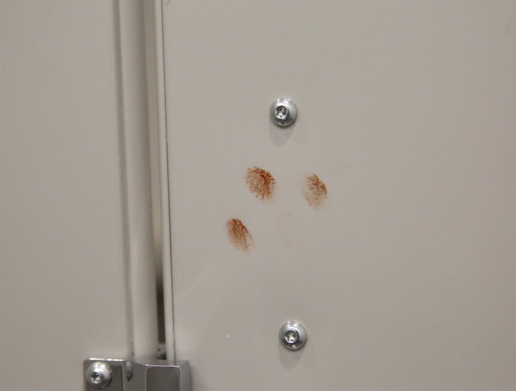 Fingerprints On Bathroom Stall Hopefully Just Menstrual Blood