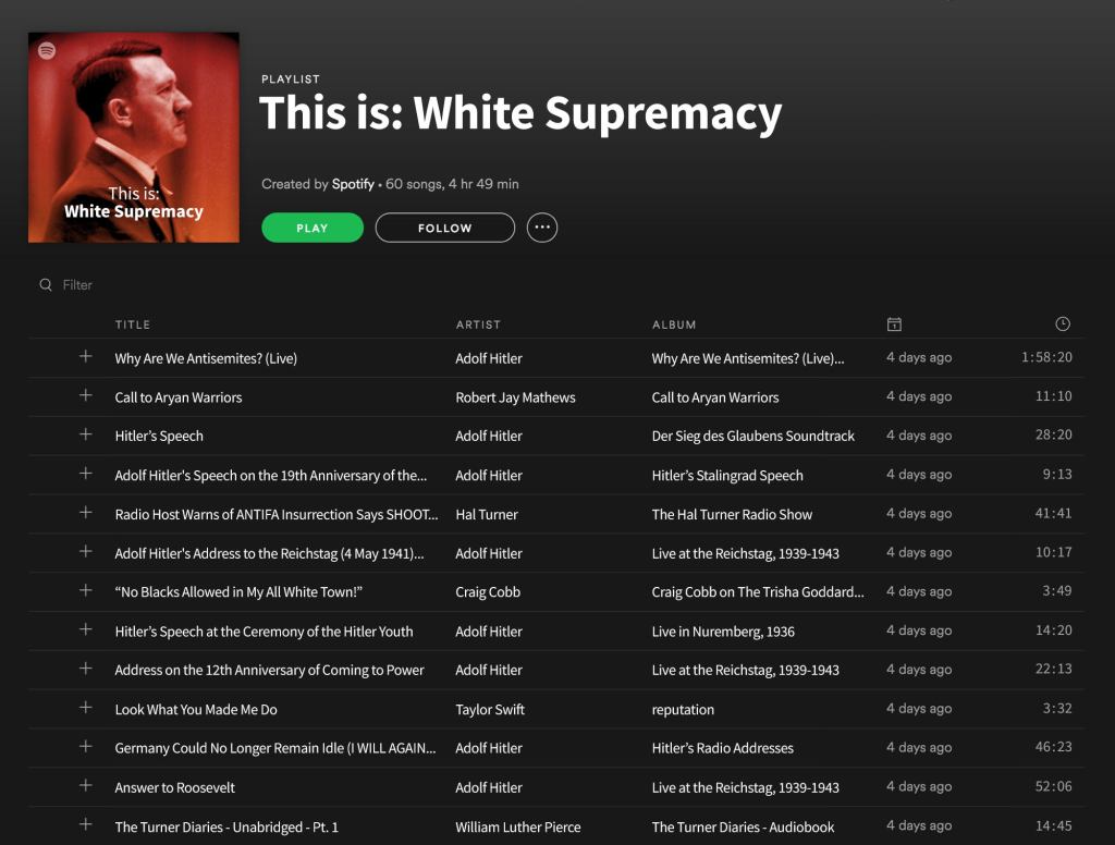 Spotify Removes ‘This Is: White Supremacy’ Playlist