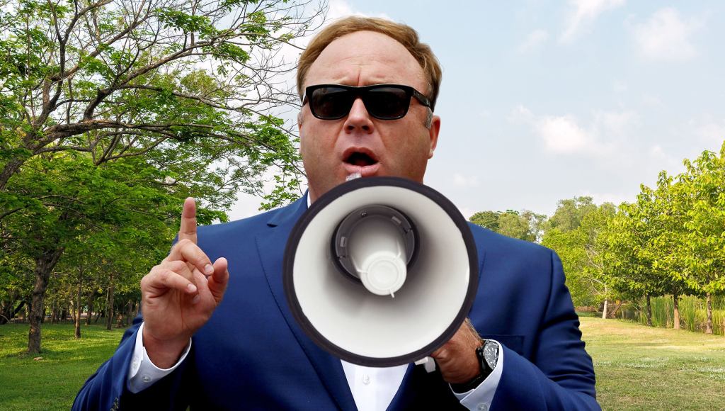 Alex Jones Returns To Humble Roots Of Screaming Conspiracy Theories Through Megaphone At People In Park