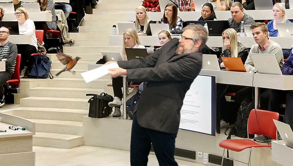 Supposedly Educated Professor Has No Idea How To Get Bird Out Of Lecture Hall