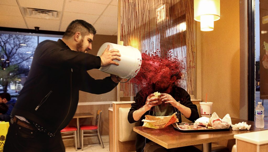 Diners Eating Impossible Burgers Doused With Beet Juice By Protesting Meat-Rights Activists