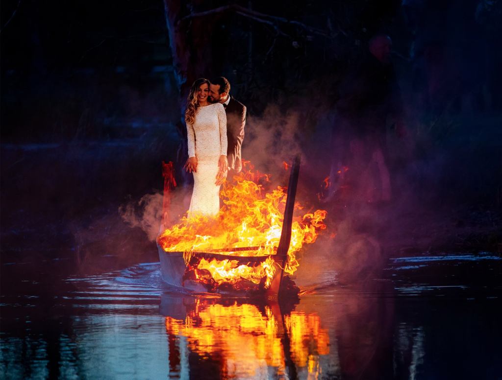 Happy Bride And Groom Set Ablaze At Viking Wedding