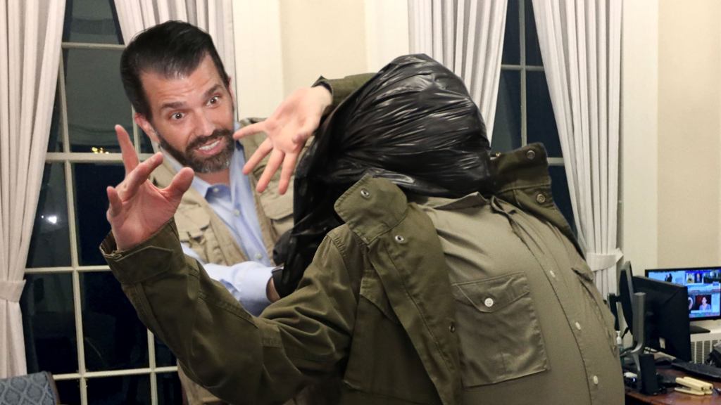 ‘He’s Got The Mulan Virus!’ Yells Don Jr. Attempting To Quarantine Eric By Duct Taping Garbage Bag Over Head