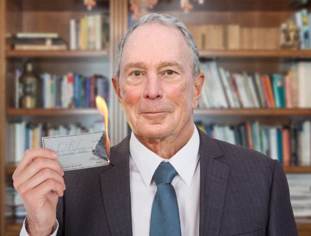 Bloomberg Looks Straight Into Camera, Silently Burns Check For $500 Million