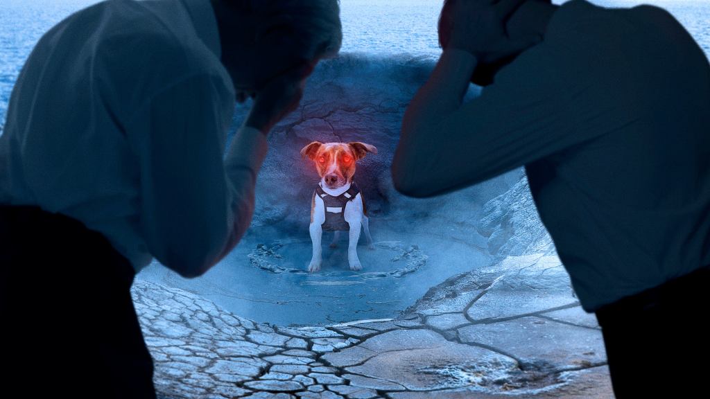 Russian Scientists Grip Heads In Agony As Telepathic Laika The Dog Emerges From Smoldering Crater