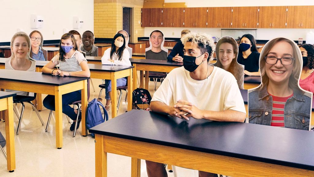 High School Adds Cardboard Students Between Distanced Desks To Maintain Normal Feeling Of Oversized Classes