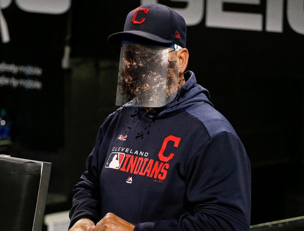 Terry Francona’s Face Shield Splattered With Chew Spit