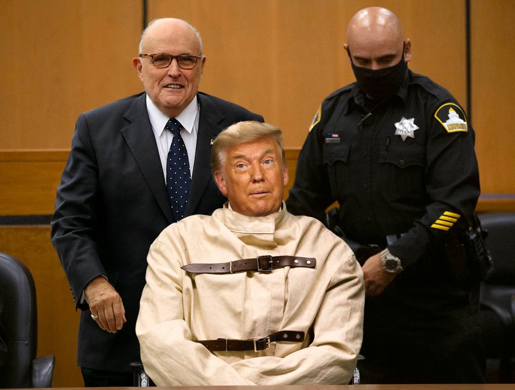 Giuliani Wheels Straitjacket-Wearing Trump Into Courtroom In Bid To Win Election With Insanity Defense