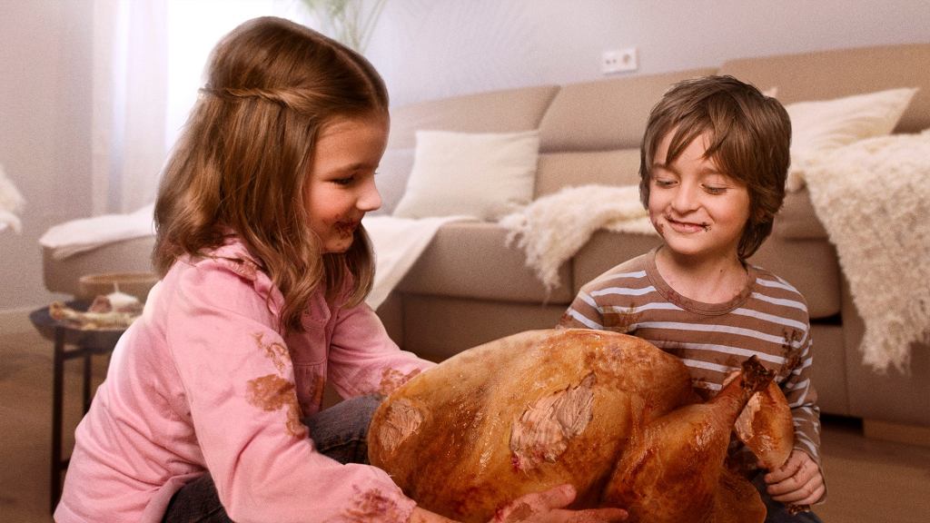 Parents Allow Excited Children To Tear Open One Turkey For Thanksgiving Eve