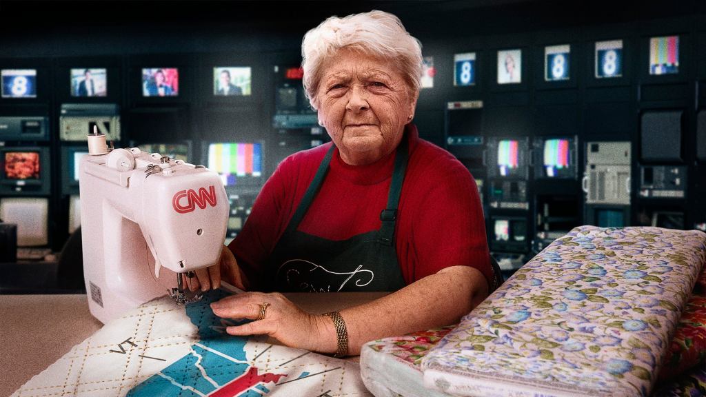 CNN Seamstresses Frantically Updating Results On Electoral Map Quilt