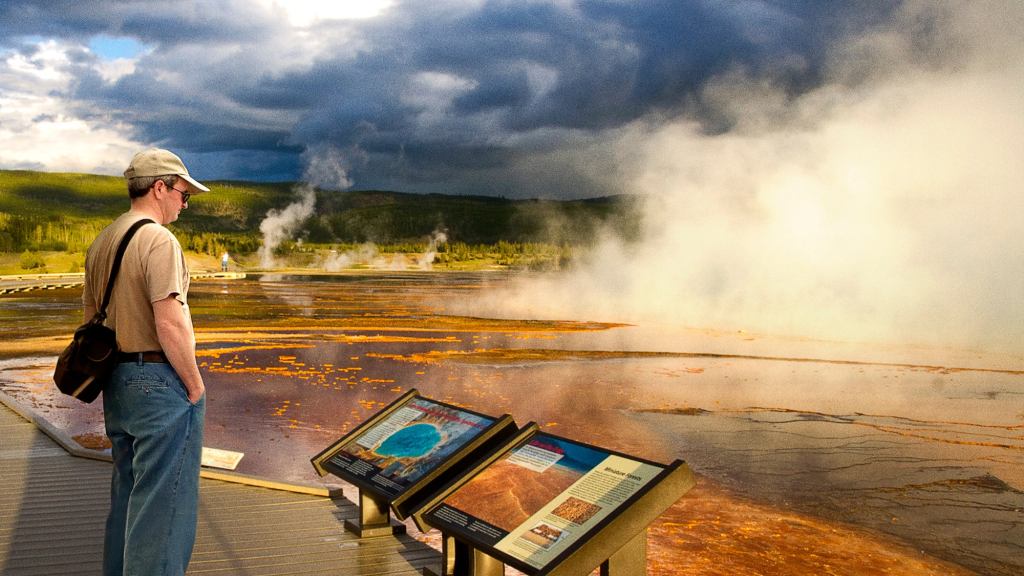 Dad Explains Geologic Concept To Family As If He Not Reading Straight From National Park Wayside Exhibit