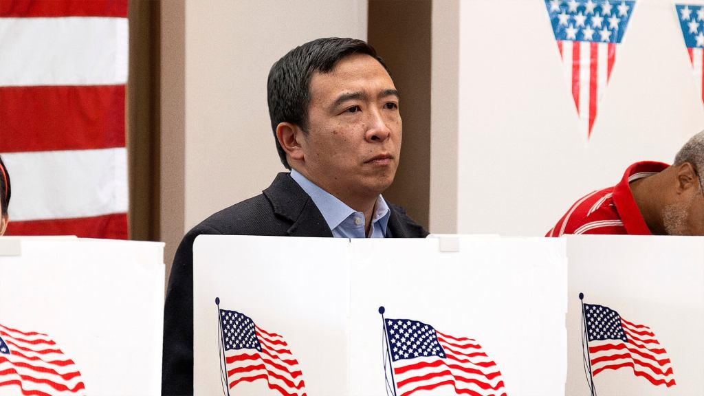 Andrew Yang Tries To Buy Banana From Voting Booth